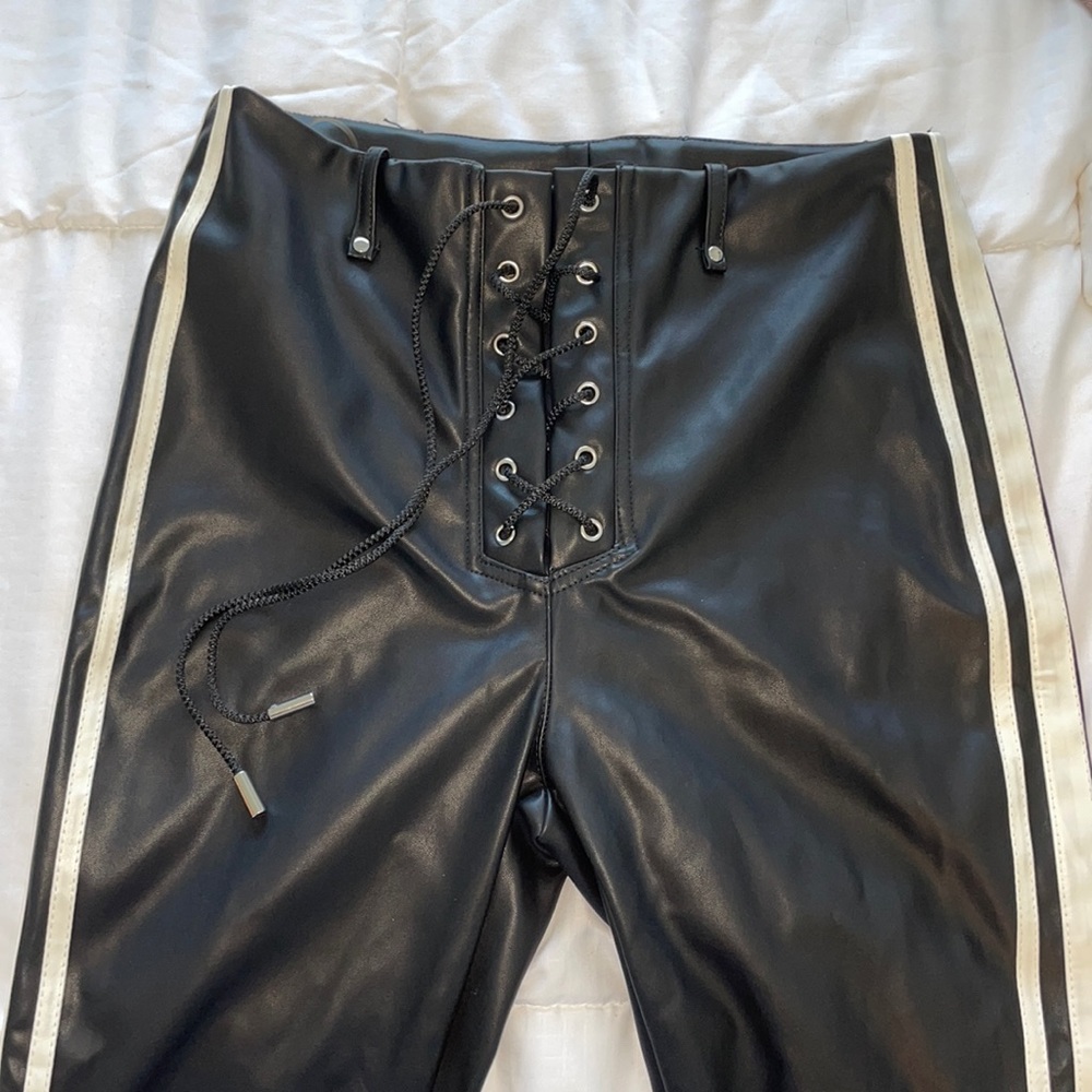 FASHION NOVA LEATHER STRIPE PANTS